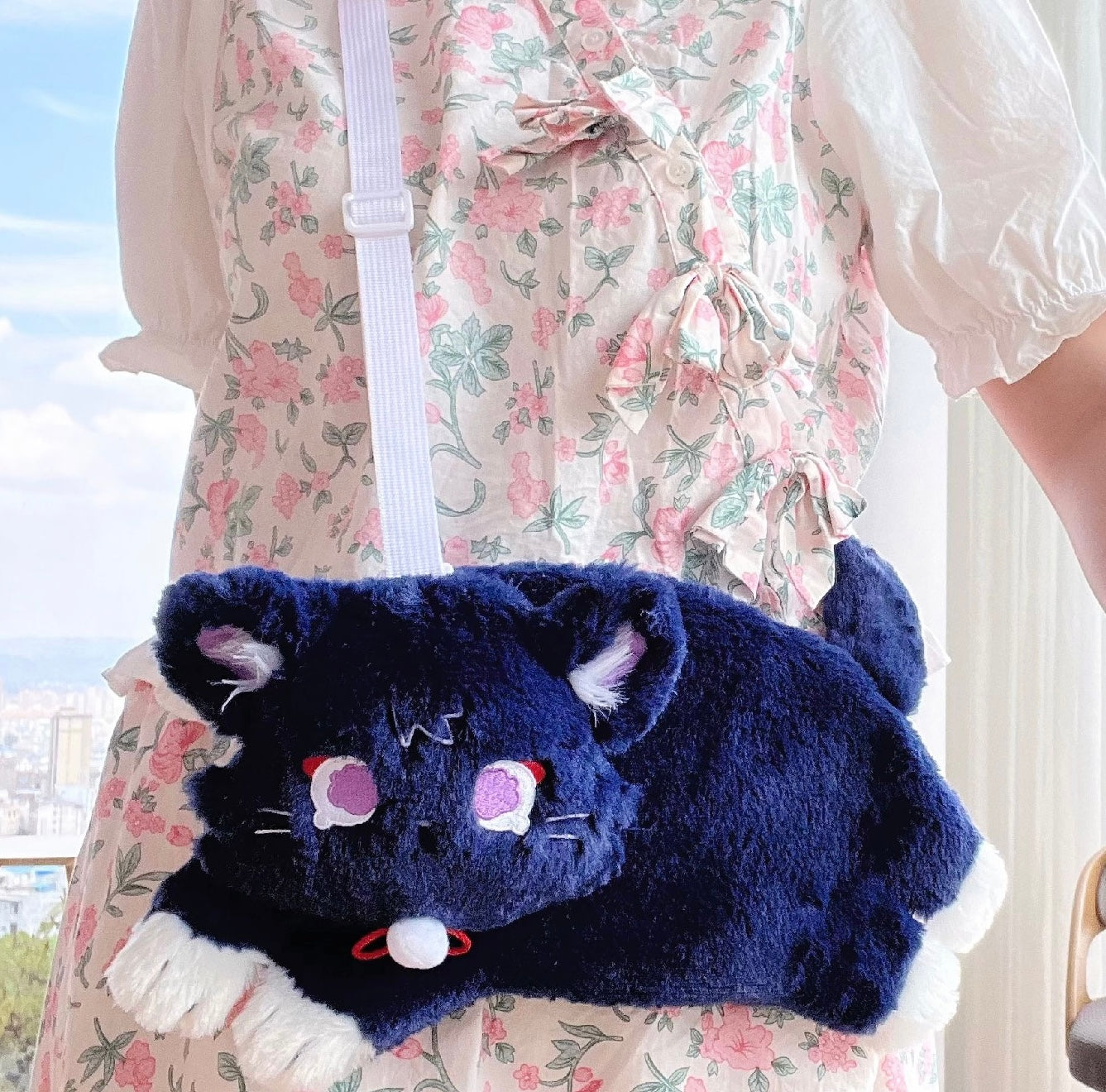 Smile House Plush Genshin Impact Fanart Scaramouche Cat Crossbody Bag