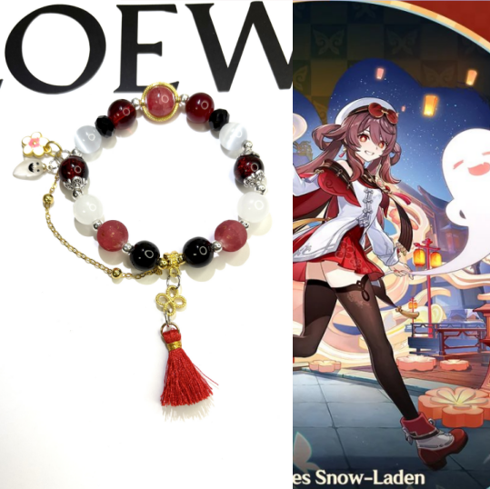 Smile House Plush Genshin Impact Hutao Hu Tao Cherries Snow-Laden Inspired Round Bracelet